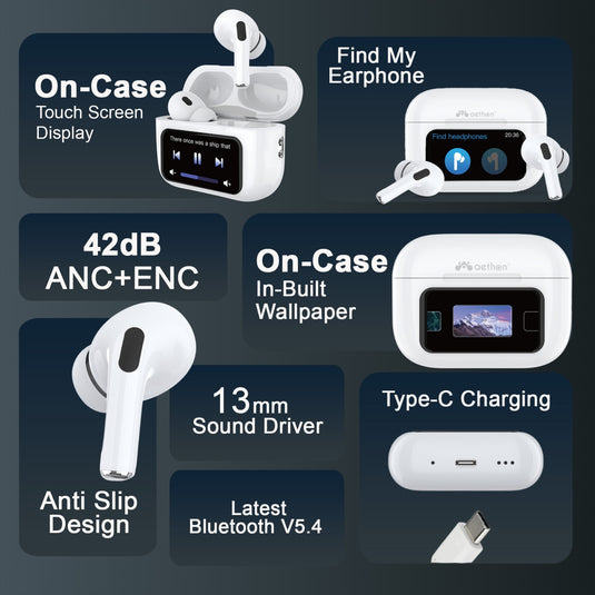 Aethon VisionBuds Pro Smart ANC Touch Screen Gaming TWS Bluetooth Earbuds With App