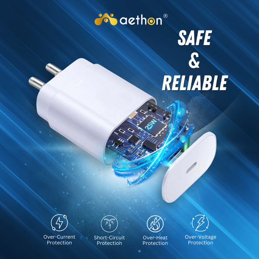 Aethon VOLTX 25 | 25W Fast Charging Wall Charger | Power Delivery 3.0 with 1.5M Braided Cable