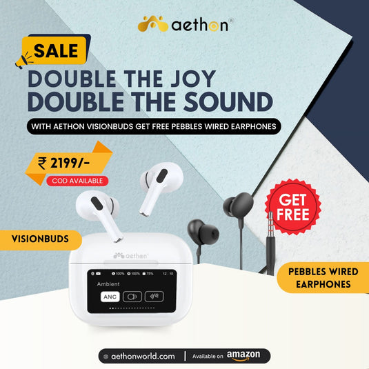 Aethon VisionBuds ANC Touch Screen TWS Bluetooth Earbuds & Aethon Pebbles Wired Earphones