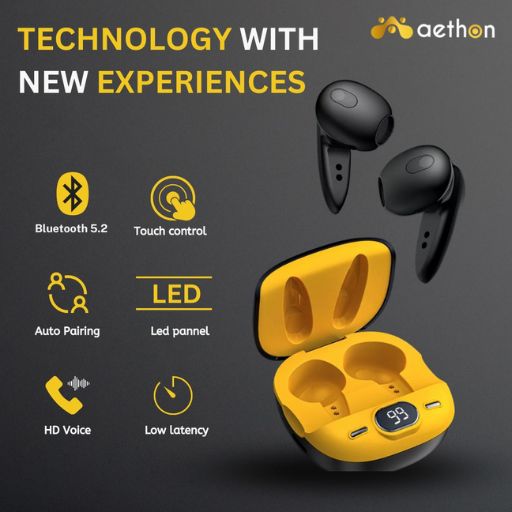 Aethon BeePods Bluetooth Headset  (Yellow, True Wireless)