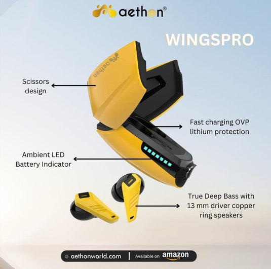 Aethon WingsPro Gaming TWS Earbuds (Yellow)