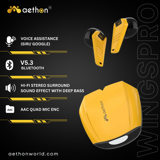 Aethon WingsPro Gaming TWS Earbuds (Yellow)